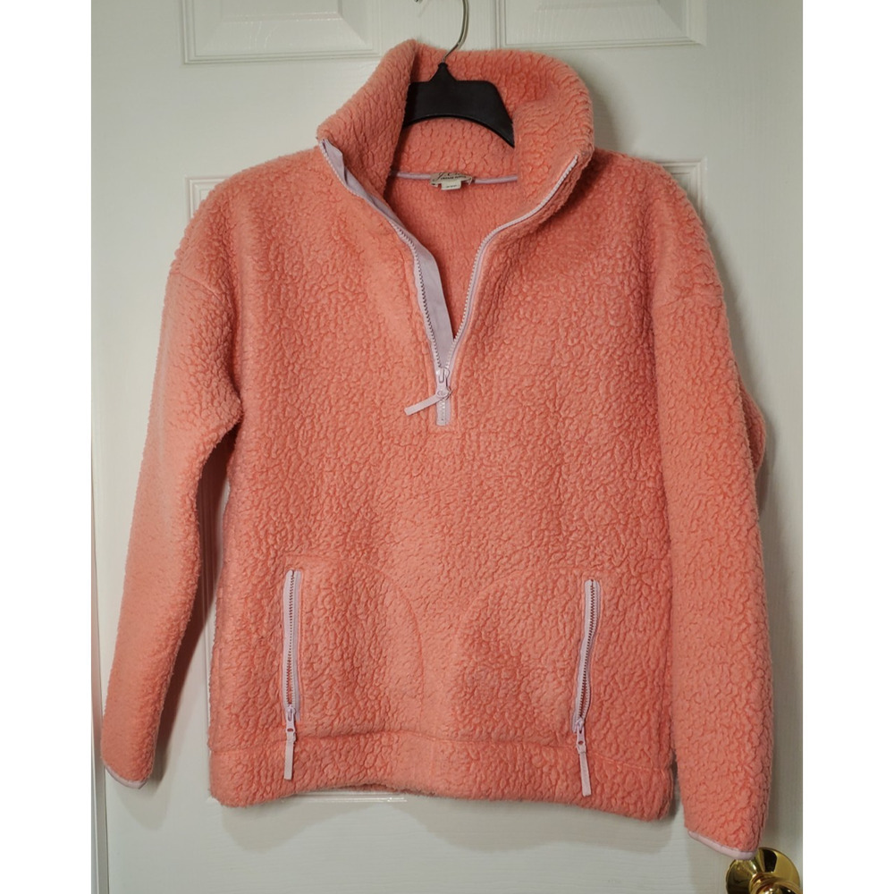 J.Crew Women’s Vintage Fleece Pullover XXS Coral Pink Sherpa Half Zip FA19 - Picture 1 of 13